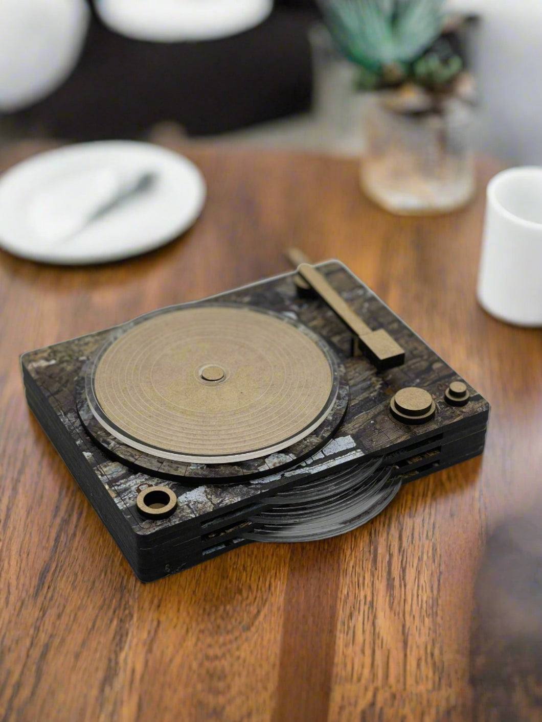 GFE - Record Player - Wooden Coaster Set